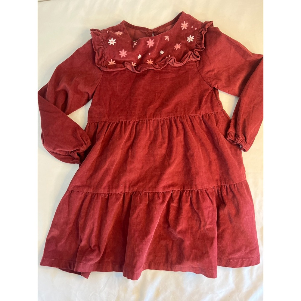 Sfera Girl's 5-6 Red‎ Corduroy Christmas School Dress Square Collar Layering